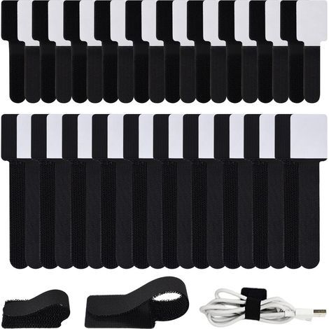 Bande Scratch Agrippantes, Attache Cable, Hook Loop Rubans, 20 PCS 150mm x 35mm, 20PCS 90mm x 30mm, Noir, Adhésif Bande pour Attacher Les Câbles, PC et fils Électriques, Mur, Sol, Plastique, Ménage (1/5)