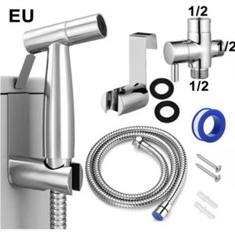 Douchette WC Kit Hygiène Intime en Acier Inoxydable avec Accroche sans Perçage (1/4)