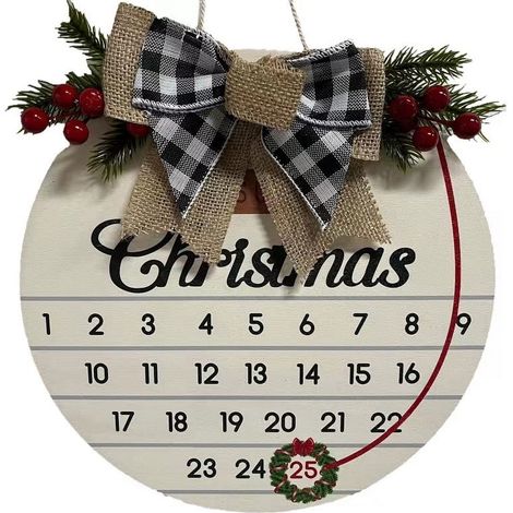 Calendrier De Compte À Rebours En Bois - Décoration Murale Et Porte Ronde Pour Noël - Diamètre 30 Cm - Personnalisable Par Gravure - 1 Pièce (1/5)