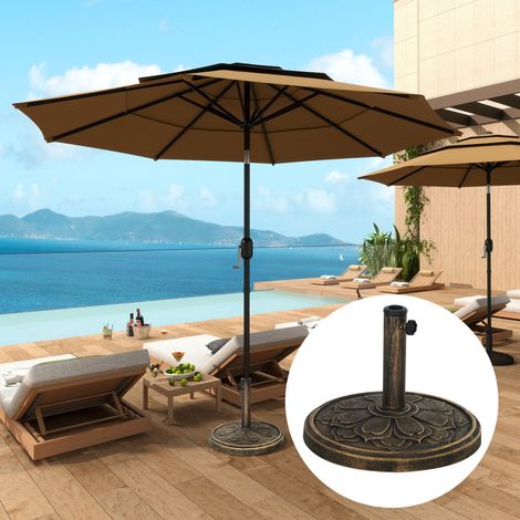 Base parasol 12kg manivelle intégrée résine métal béton Ø46x33cm, bronze