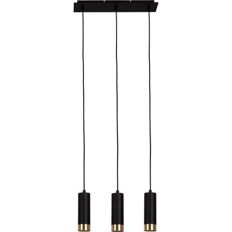 Suspension 3 Lumières en Métal Noir Mat avec Douilles GU10, Longueur 48 cm - PANGIVO (1/5)
