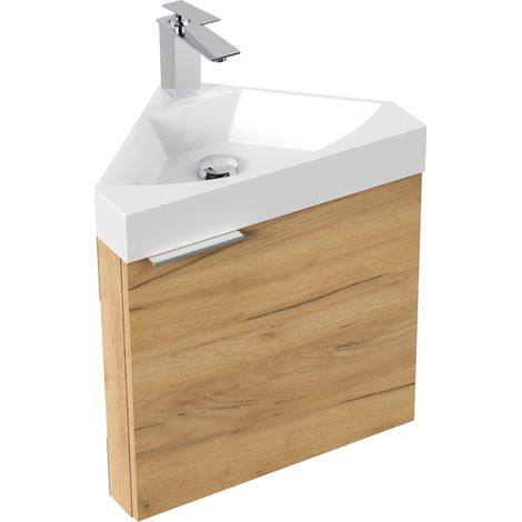 Gäste WC Eckbadmöbel Diamant Slimline Gästebad SoftClose eiche gold (1/5)
