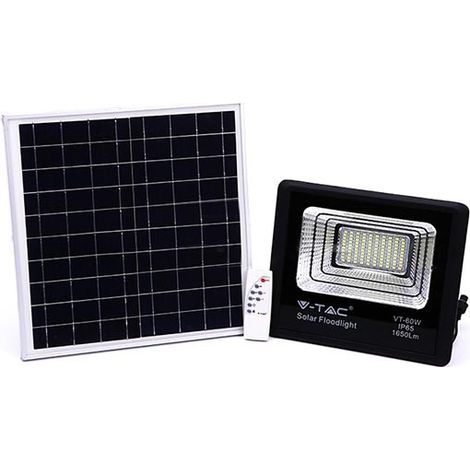 V-TAC LED Flutlicht mit Fernbedienung, 20W Solarpanel, LiFePO4, Timer, 5m Kabel, Kaltweiß, Schwarz, IP65 (1/4)