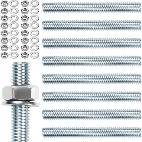 8 pièces Tige filetée M10 Tiges filetées M10 X 100mm Tige filetée Boulons filetés Acier zingué Bleu Zinc Tiges filetées avec 16 pièces Écrou hexagonal et 16 pièces Rondelles (1/5)