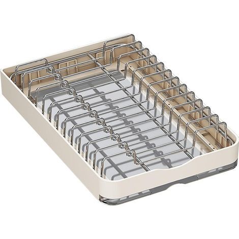 Ausziehbarer Küchenschrank-Organizer aus Metall für Geschirr und Schüsseln, Geschirrständer, Regale, Aufbewahrung - Esszimmer, cremefarbener Badezimmer-Schubladen-Organizer. (1/5)