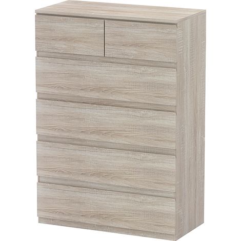 Commode 6 tiroirs meuble de rangement sans poignées design minimaliste 80 x 39 x 115 cm bois naturel (1/5)