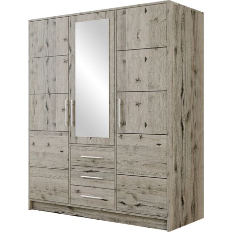 Armoire Dortivu II, Chêne wellington, 200x147x58cm, Portes d'armoire: Avec des charnières, Nombre d'étagères: 5