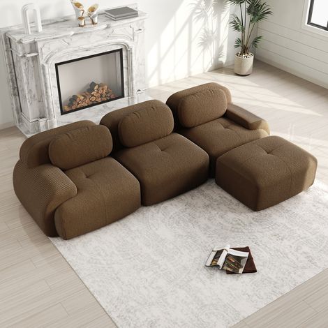 Sofá esquinero modular 298x178x75 cm marrón de pana, sin montaje (1/5)