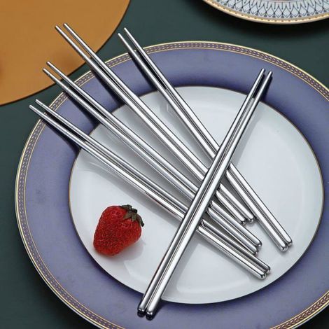 Baguettes - Acier Inoxydable - 22,6 cm - Lavables Au Lave-vaisselle - Pour Cuisine Japonaise Chinoise Coréenne - 10 Paires (1/4)