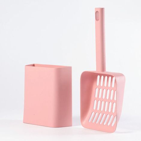 Pelle à litière pour chat avec support, râteau à sable en plastique rose, accessoire d'hygiène pour le bac à litière (1/5)