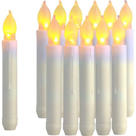 12 pièces LED bougies électroniques, bougies longues, bougies de Noël d\\'Halloween en cire à long poteau blanc chaud (1/5)