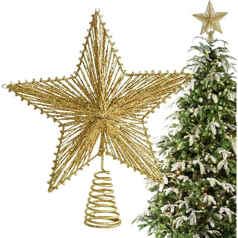 Étoile De Noël pour Le Haut du Sapin Ornement Pailleté Ferme Rustique Décoration Pour Sapin Pour Décoration Noël Vintage Pailletée Intérieur Et Extérieur Nuit Présentation Crèche Sur Table (1/5)