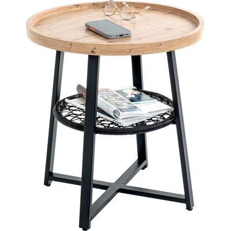 Table basse ronde 55x50 cm bois et acier - KAEL