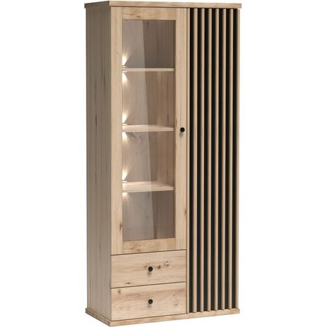 Estantería Venmava 101 , Con puertas, Cerrable, Con cajones, Aglomerado laminado, Vidrio templado, Número de puertas: 2, Número de cajones: 2, 191x86x41cm, LED (1/4)