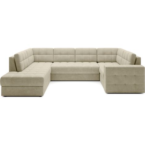 Canapé d'angle convertible MONTEZA beige gauche 299 cm avec coffre et couchage (1/5)