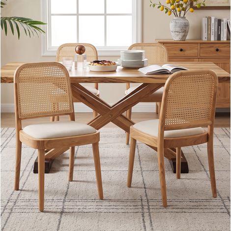 Esszimmerstuhl aus Holz und Rattan, 2er-Set, Holzfarbe OKMYHOME (1/5)