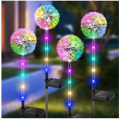 Solarleuchten für den Außenbereich, 4-teiliges Set Solarleuchten in Löwenzahnform mit farbwechselnden LEDs, IP65 wasserdichte Solarleuchten (1/4)