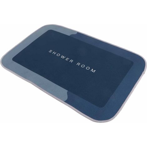 Tapis de bain moderne, absorbant et à séchage rapide, antidérapant, bleu foncé, carré. (1/4)