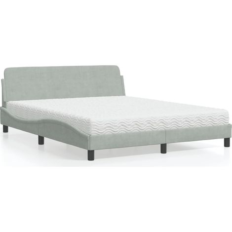 Bett mit Matratze "Dover" Hellgrau 160x200 cm Samt (1/5)