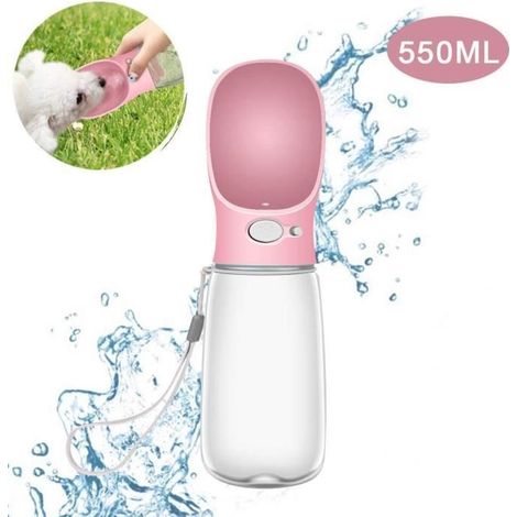 (rose)Distributeur d'eau Portable Bouteille d'eau 550ml Gourde pour Chien Chiot Chat Animaux de Compagnie Bouilloire de Voyage Extérieur (1/4)