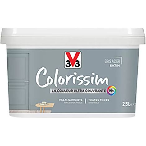 Peinture Multi-supports V33 Colorissim Satin Gris Acier 2,5 L (1/4)