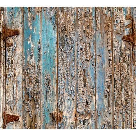 Papier peint moderne pour couloir & bureau | Papier peint bande décorative effet bois usé | Tapisserie imitation bois marron & bleu - 2,50 x 0,35 m (1/2)