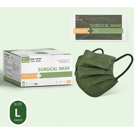 Masque , Masque Jetable Pour Adulte, Coussinets De Nez Ajustables Doux Et Respirants Lot De 50 Pièces,Armée verte Masque de protection