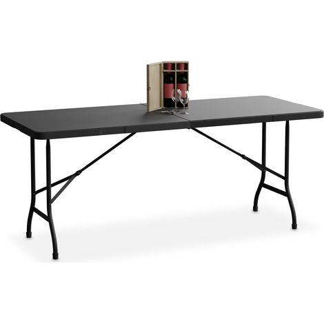 Relaxdays Tavolino Ripiegabile da Giardino, HLP 72x180x74 cm, Tavolo Pieghevole di Plastica e Acciaio, 8 Persone, Nero