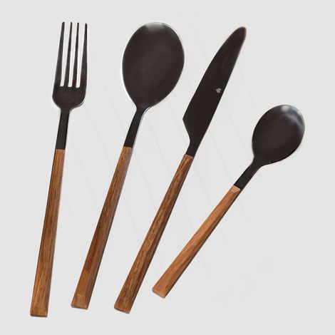 Couverts Effet Bois Priya 16 pièces SKLUM Noir