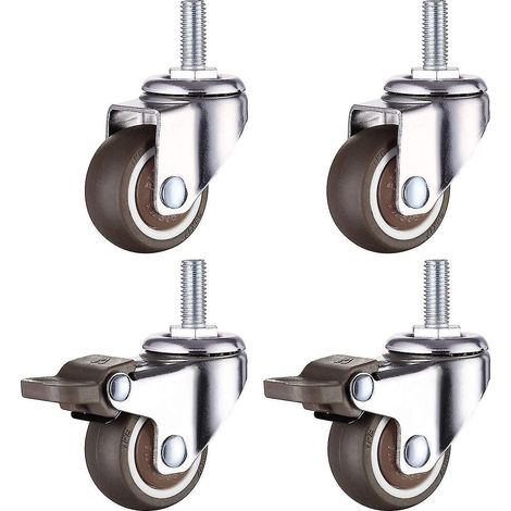 Roulette pivotante robuste en caoutchouc à tige filetée M8 pour chariot, table de travail, meubles, 1,5 pouce, diamètre du filetage : 8 mm, longueur : 20 mm, lot de 2. (1/5)