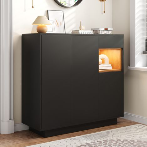 Mueble zapatero con LED y cajón negro natural OKMYHOME (1/5)