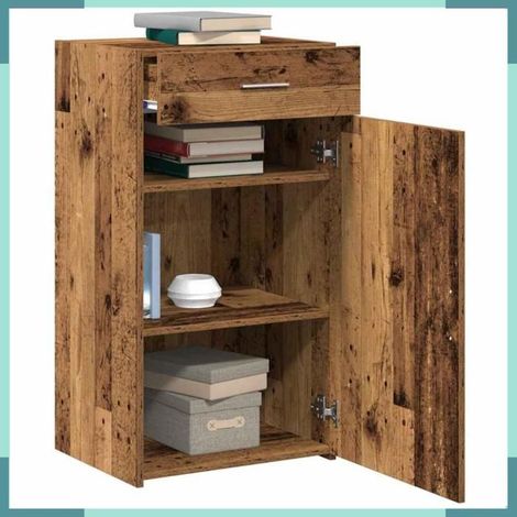 Buffet - 868759 - Bois ancien - 50 x 42,5 x 93 cm - 1 porte, 1 tiroir (1/5)