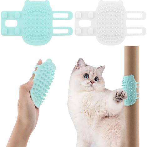 Kitzel-Zubehör für Haustiere, Set mit 2 weichen Kratzbürsten für Katzengesichter - Eck-Wandmassagekamm für lang- und kurzhaarige Kätzchen/Welpen (Grau, Grün)