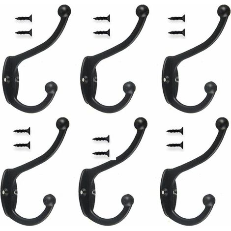 Lot de 6 cintres vintage noirs, crochets muraux en métal, porte-chapeaux, cintres avec 12 vis pour porte, salle de bain ou cuisine. (1/5)
