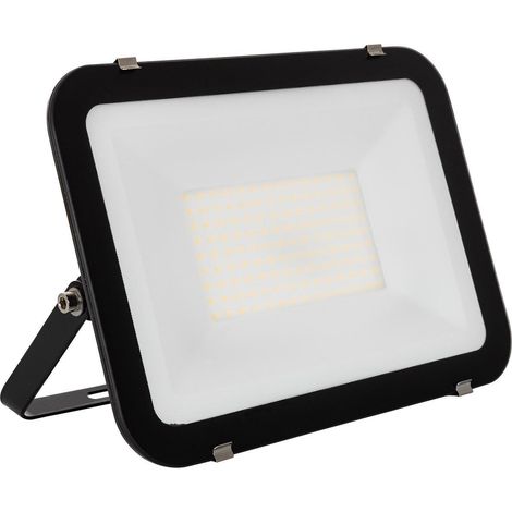 LED Fluter 100W 120lm/W IP65 Slim Glas Schwarz 3000K Warmweiß