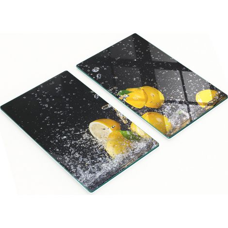 Planches de service en verre pour la cuisine, décorées de motifs citron et eau, 2 x 30 x 52 cm (1/5)