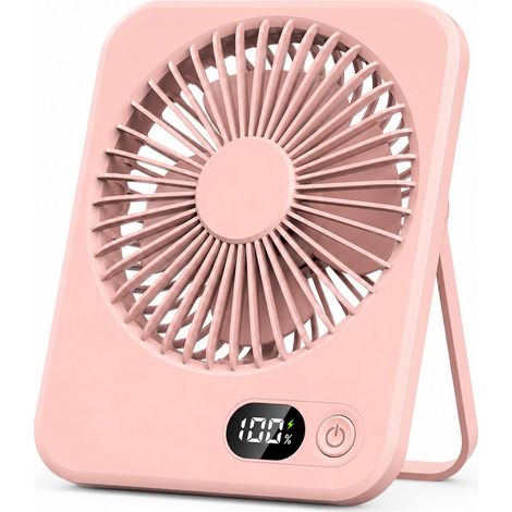 Ventilateur de table rechargeable USB-C avec affichage LED, pliable et silencieux, mini ventilateur orientable à 180° pour le bureau et la maison, batterie 2000 mAh - Rose (1/5)
