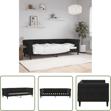 The Living Store Lit de repos sans matelas noir 80x200 cm velours - Lit Deux Places - Canapé Convertible - Lit Invité - Mobilier Salon - Meuble Chambre (1/5)