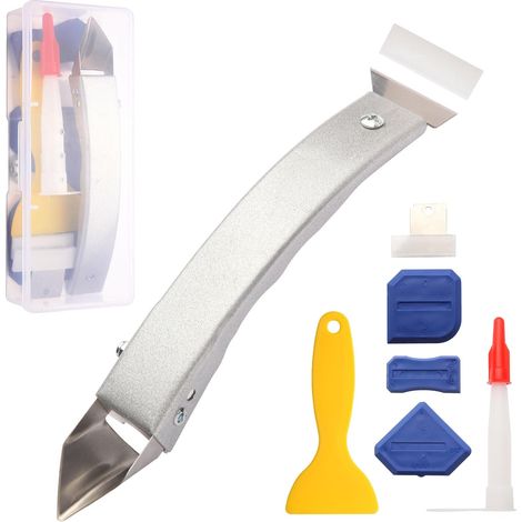Outil de retrait de calfeutrage en acier inoxydable, kit de retrait de joints, extracteur de mastic, outil de retrait de coulis, outil de retrait de silicone, grattoir à coulis (1/5)