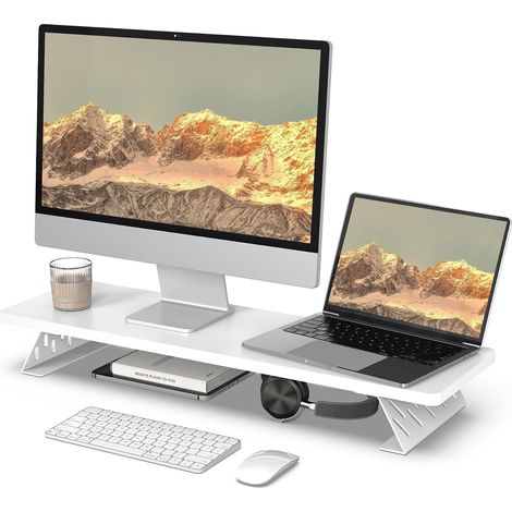 Support Ecran PC, Pieds Métal, Ordinateur Moniteur TV, Blanc, 80cm (1/5)