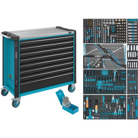 Hazet Werkstattwagen Assistent 179NXXL, Sortiment, 399-tlg., Schubladen, flach: 7× 81 x 870 x 398 mm, Schubladen, hoch: 1× 166 x 870 x 398 mm (1/5)