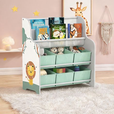 Meuble de rangement enfant en MDF vert avec 6 tiroirs en tissu (1/5)