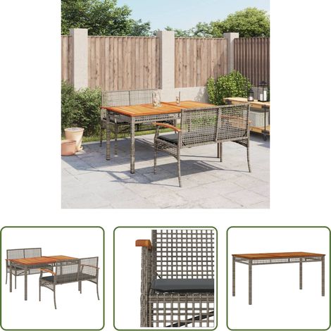 vidaXL Gartentisch - 3-tlg. Garten-Essgruppe mit Kissen Grau Poly Rattan (1/5)