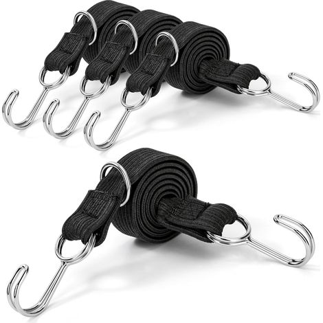 4 flache, schwarze Gummibänder mit Haken, für Gepäck, Dachträger, Motorräder und Ladung