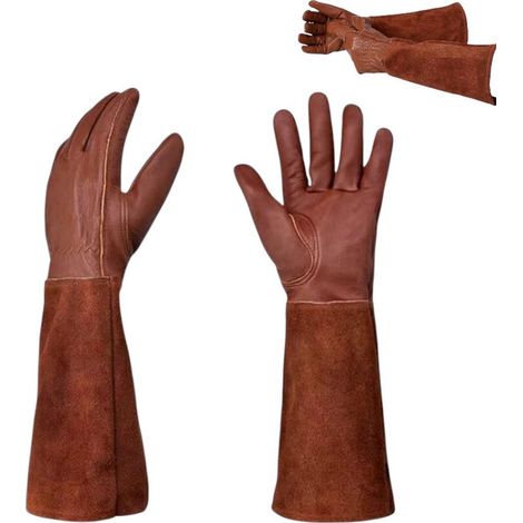 Paire de gants de jardinage en cuir de vachette résistants aux épines et aux coupures avec protection des avant bras pour taille et jardinage (1/5)