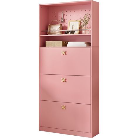 CHICFURN Scarpiera 80 x 24 x 178,5 cm in pannelli truciolari rosa per ingresso (1/5)