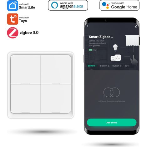 Télécommande sans fil Tuya Zigbee à 12 scènes, blanche, avec interrupteur à boutons (1/5)
