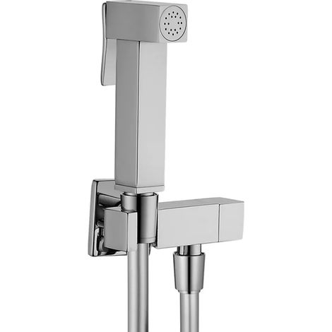Set bidet quadrato in ottone cromato con tubo flessibile silver (1/3)