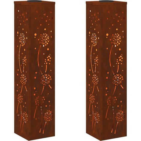 Lumière de chemin LED solaire 2 pcs Rouillé Acier patiné