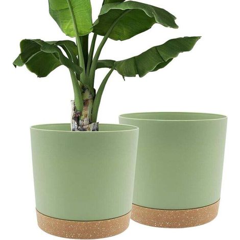 Lot de 2 Pots de Plantes 30.5cm, Pots pour Plantes d'intérieur avec Trous de Drainage et Base Amovible, Soucoupe décorative Moderne pour jardinières d'extérieur (Vert 30.5cm)